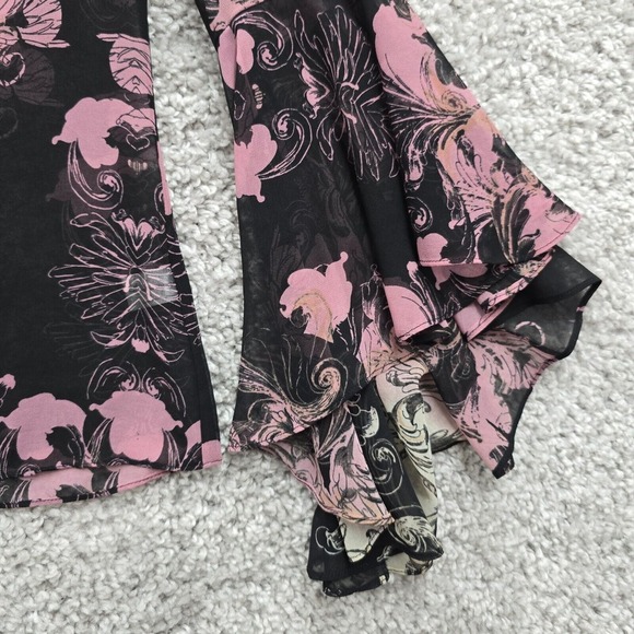Boston‎ Proper Shirt Womens 6 Black Pink Sheer Bell Sleeve Whimsigoth Witchy Y2K - Picture 3 of 13